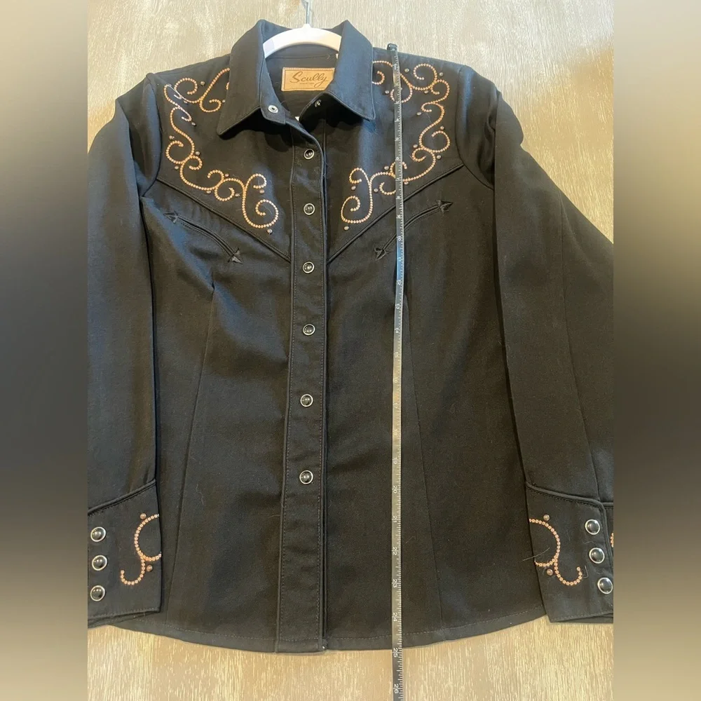 SOLD Scully embroidered pearl snap western long sleeve black womens shirt Small - Picture 10 of 14